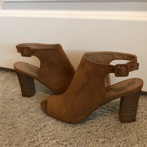 Camel color peep toe sling back heel